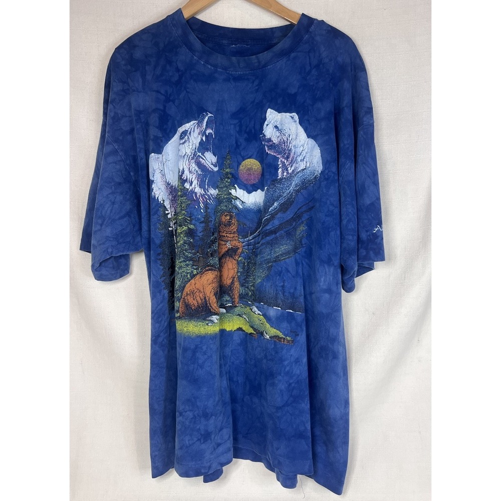 Vintage Single Stitch Blue Akwesasne Bear Graphic T-shirt Size XL ? 27x32"